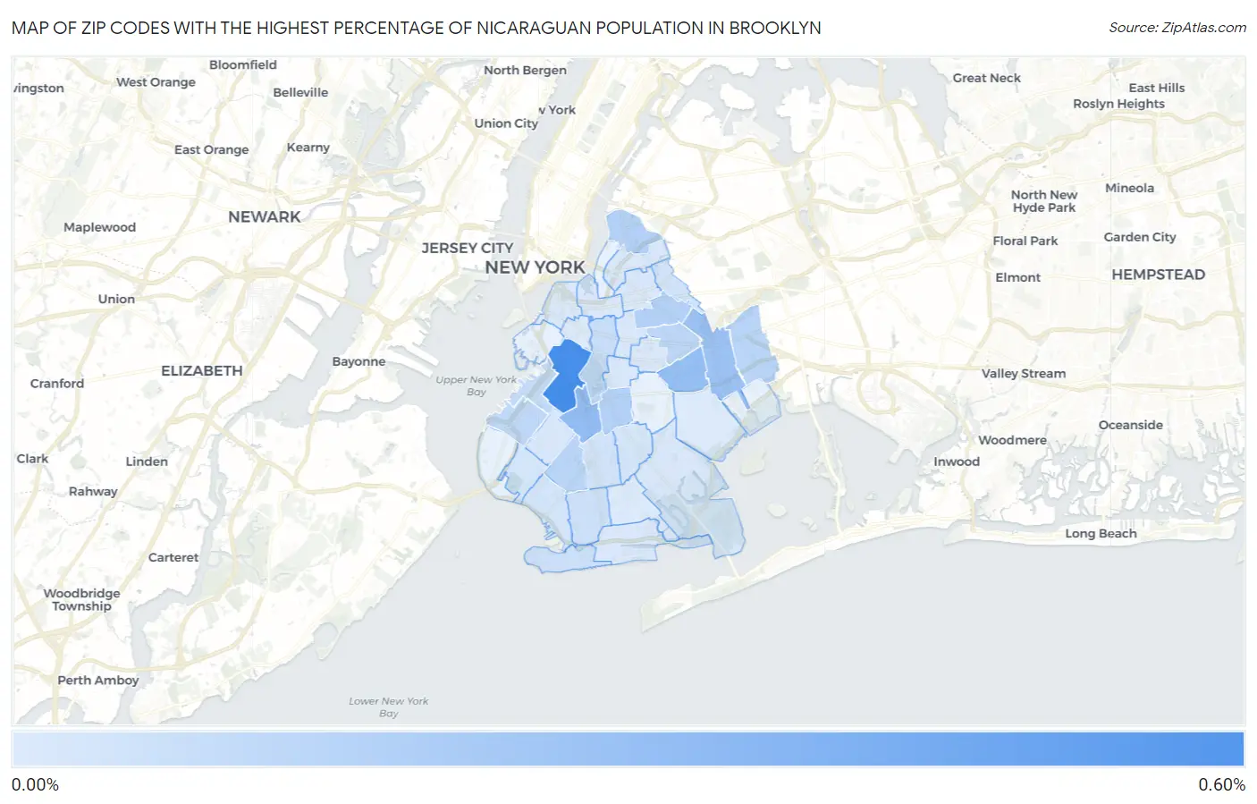Zip Codes with the Highest Percentage of Nicaraguan Population in Brooklyn Map
