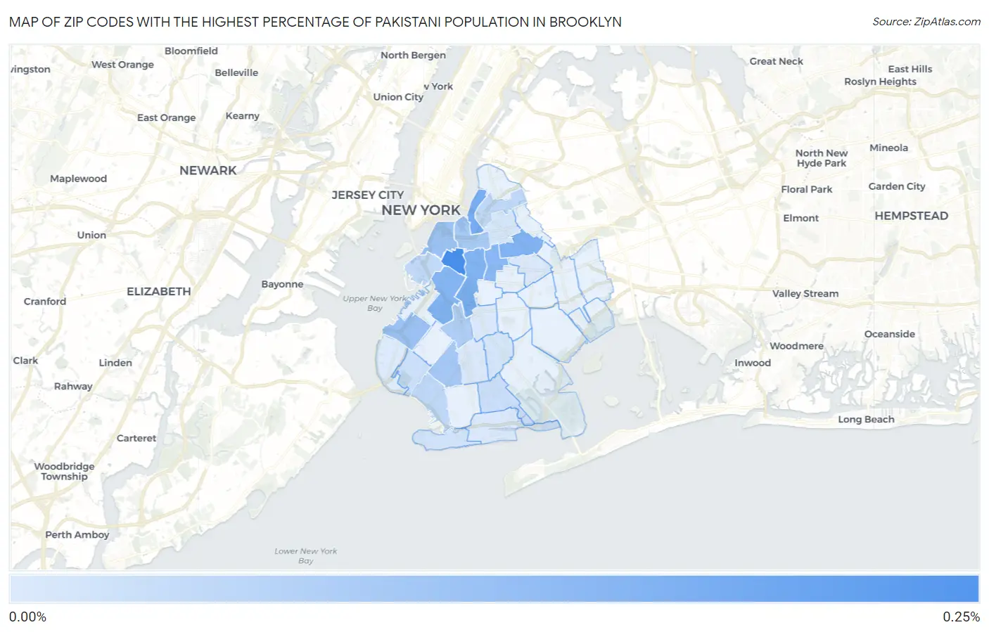 Zip Codes with the Highest Percentage of Pakistani Population in Brooklyn Map