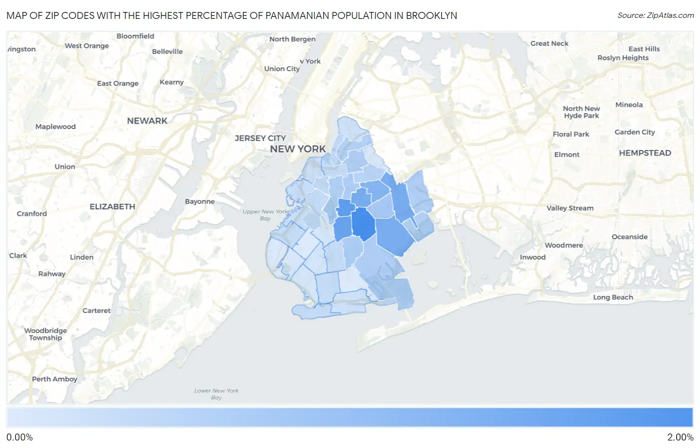 Zip Codes with the Highest Percentage of Panamanian Population in Brooklyn Map