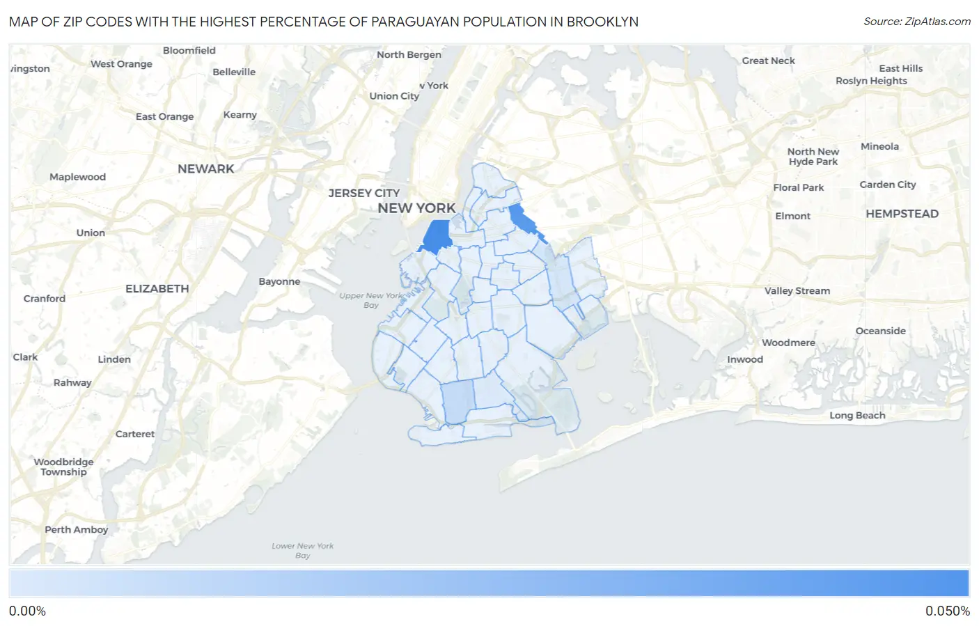 Zip Codes with the Highest Percentage of Paraguayan Population in Brooklyn Map