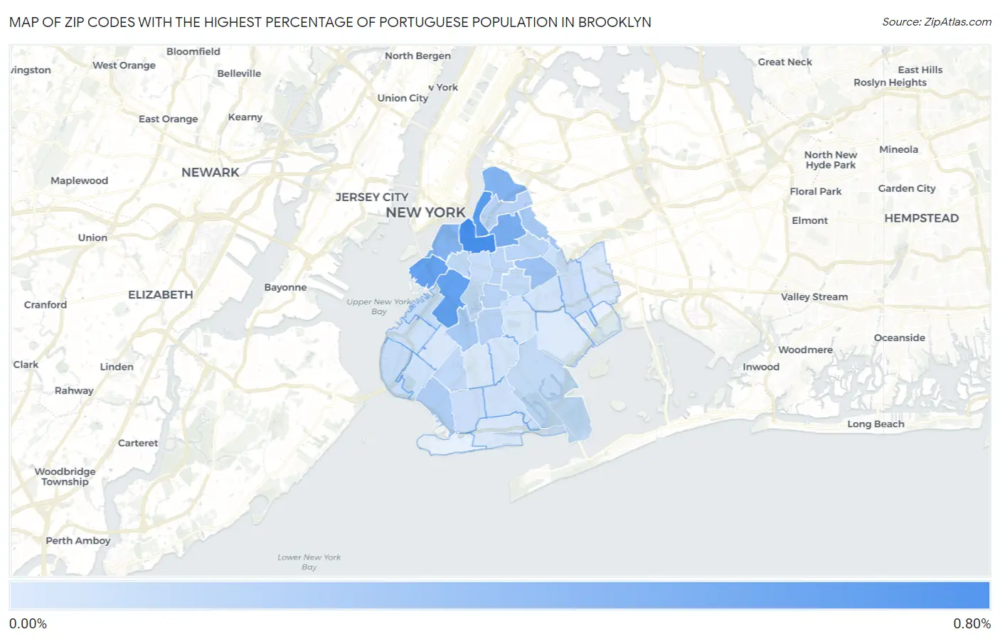 Zip Codes with the Highest Percentage of Portuguese Population in Brooklyn Map