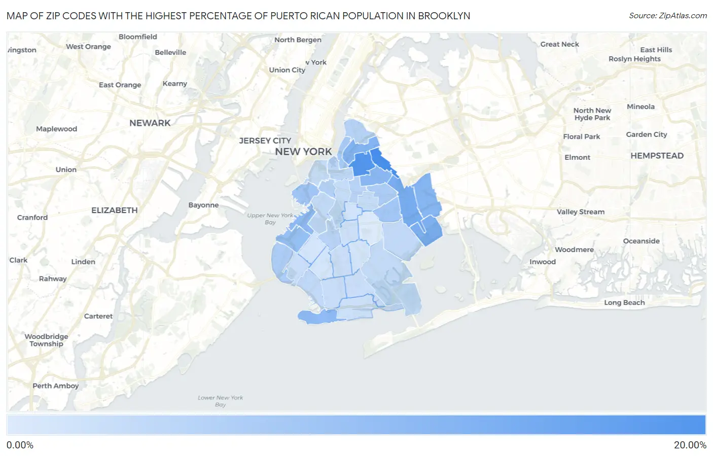 Zip Codes with the Highest Percentage of Puerto Rican Population in Brooklyn Map