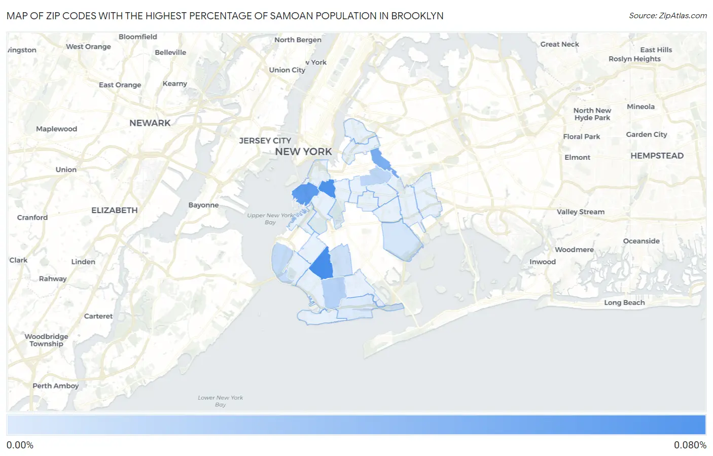 Zip Codes with the Highest Percentage of Samoan Population in Brooklyn Map