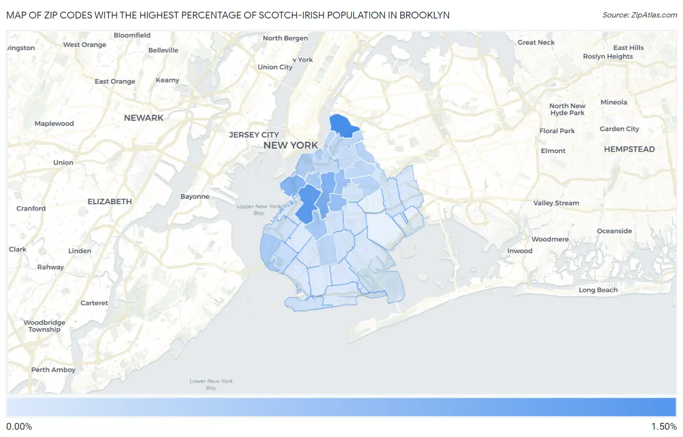 Zip Codes with the Highest Percentage of Scotch-Irish Population in Brooklyn Map