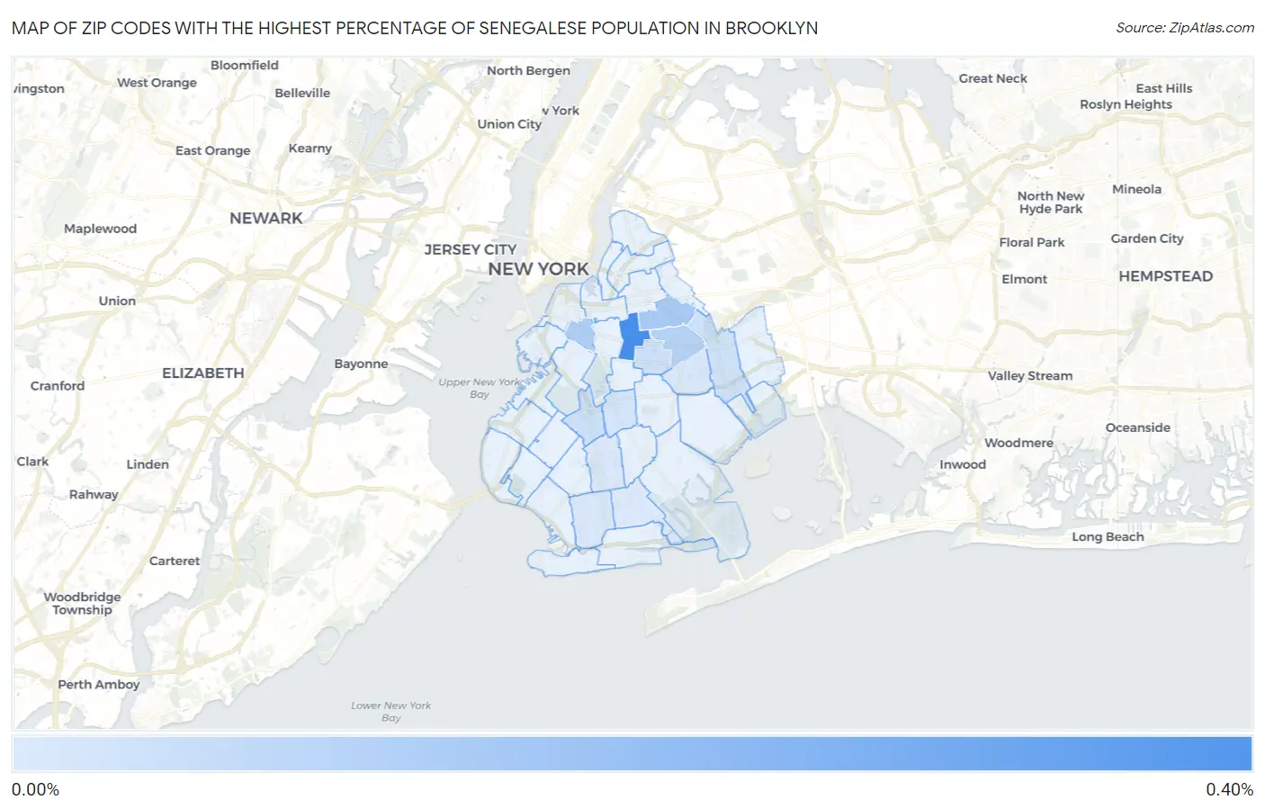 Zip Codes with the Highest Percentage of Senegalese Population in Brooklyn Map