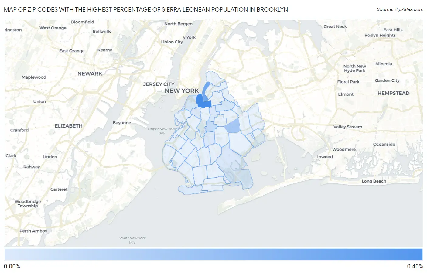 Zip Codes with the Highest Percentage of Sierra Leonean Population in Brooklyn Map