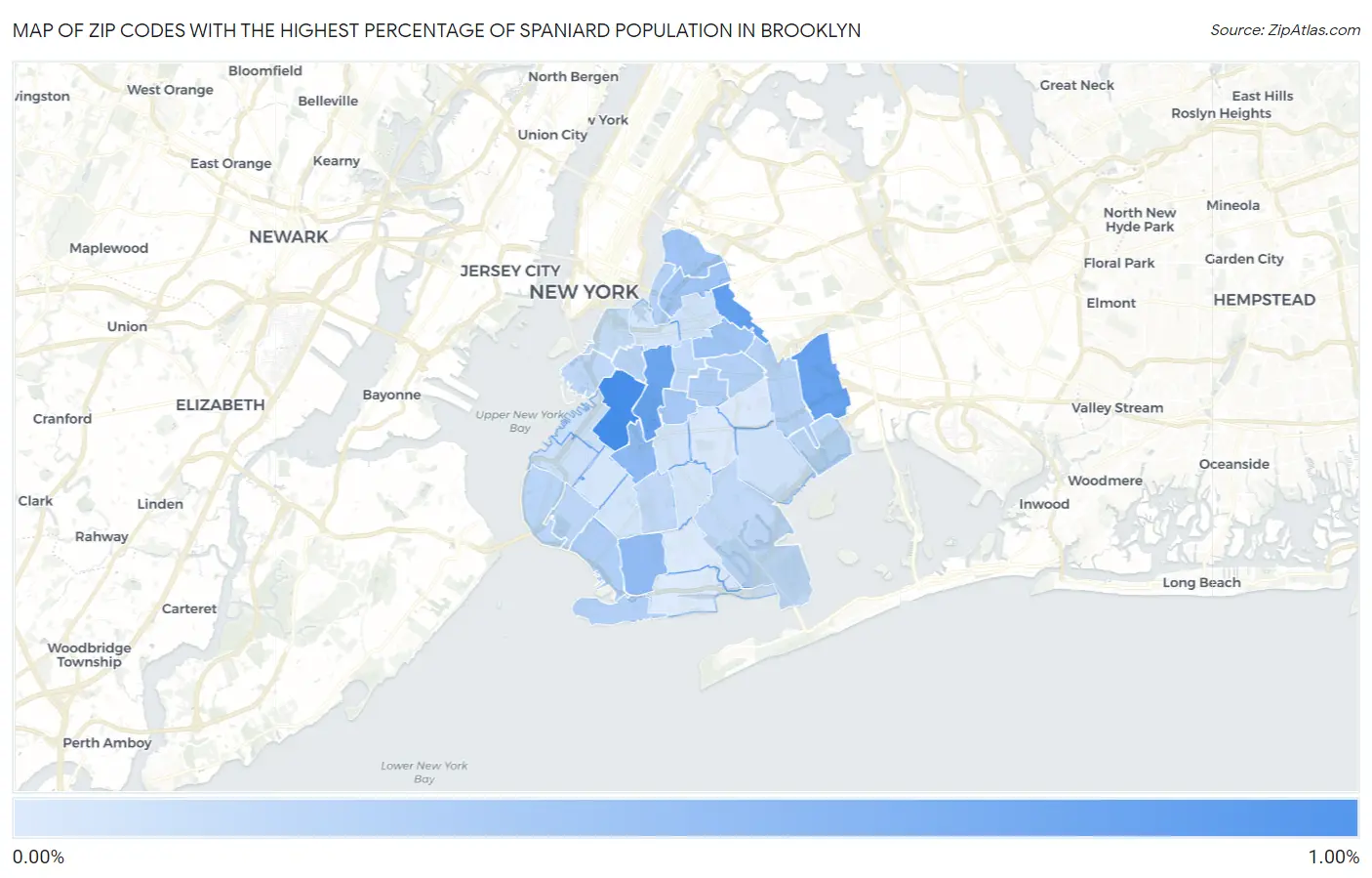 Zip Codes with the Highest Percentage of Spaniard Population in Brooklyn Map