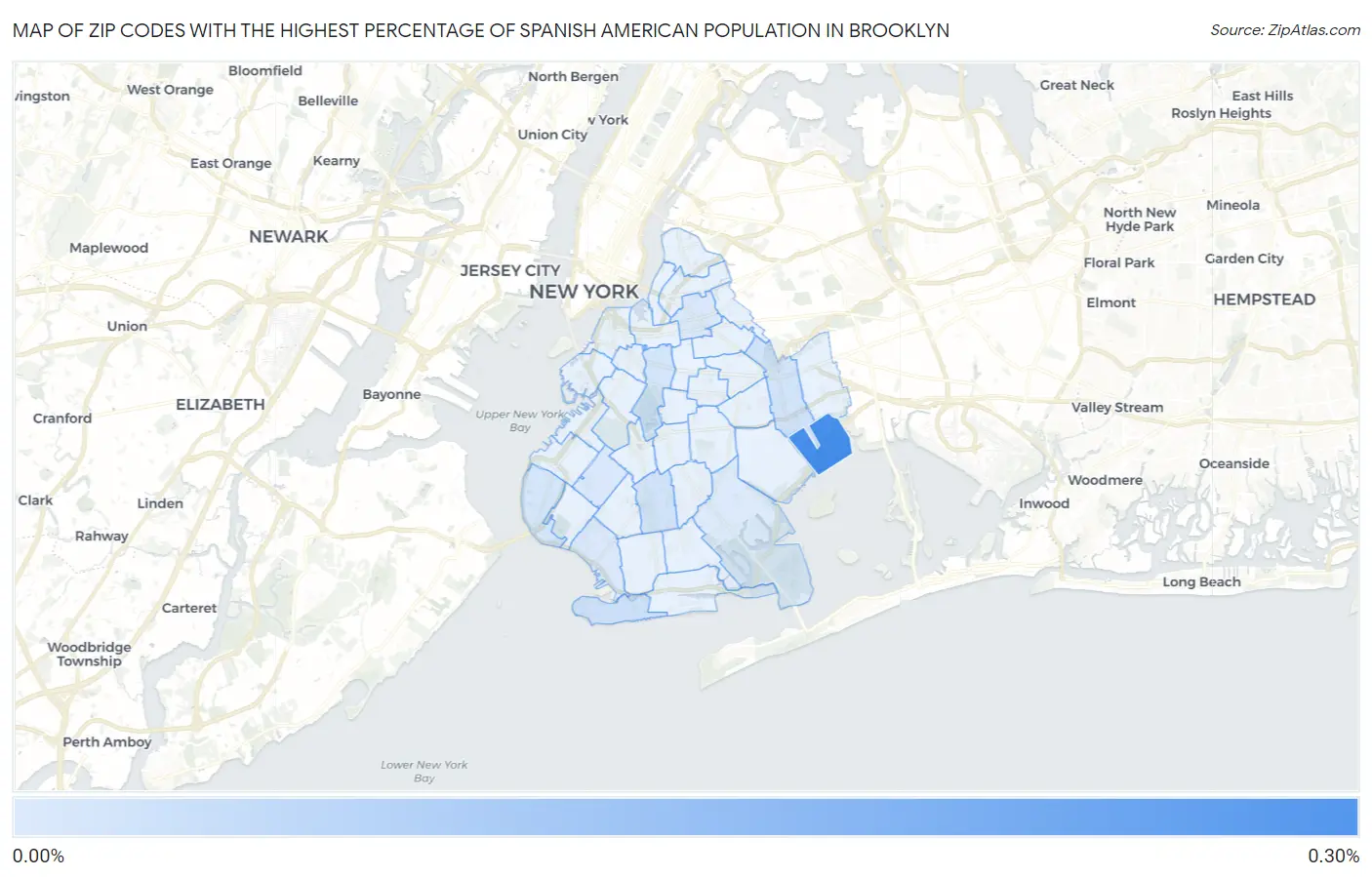 Zip Codes with the Highest Percentage of Spanish American Population in Brooklyn Map