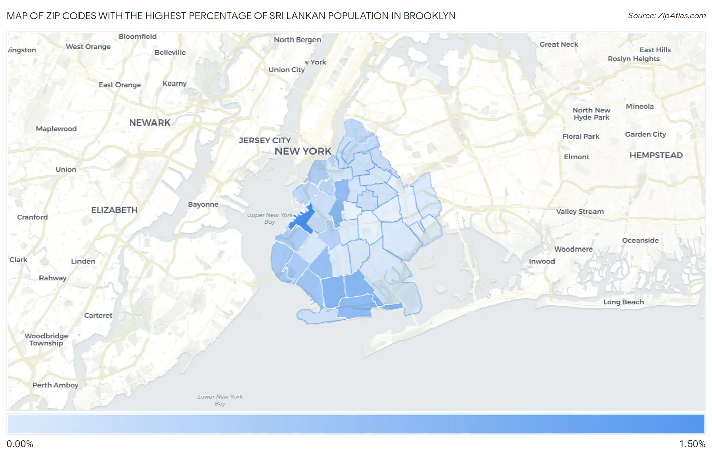 Zip Codes with the Highest Percentage of Sri Lankan Population in Brooklyn Map