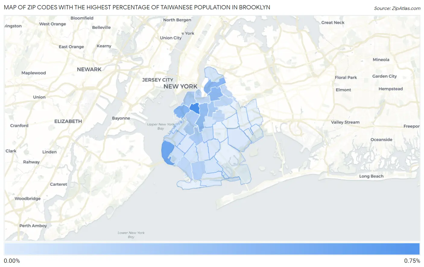 Zip Codes with the Highest Percentage of Taiwanese Population in Brooklyn Map