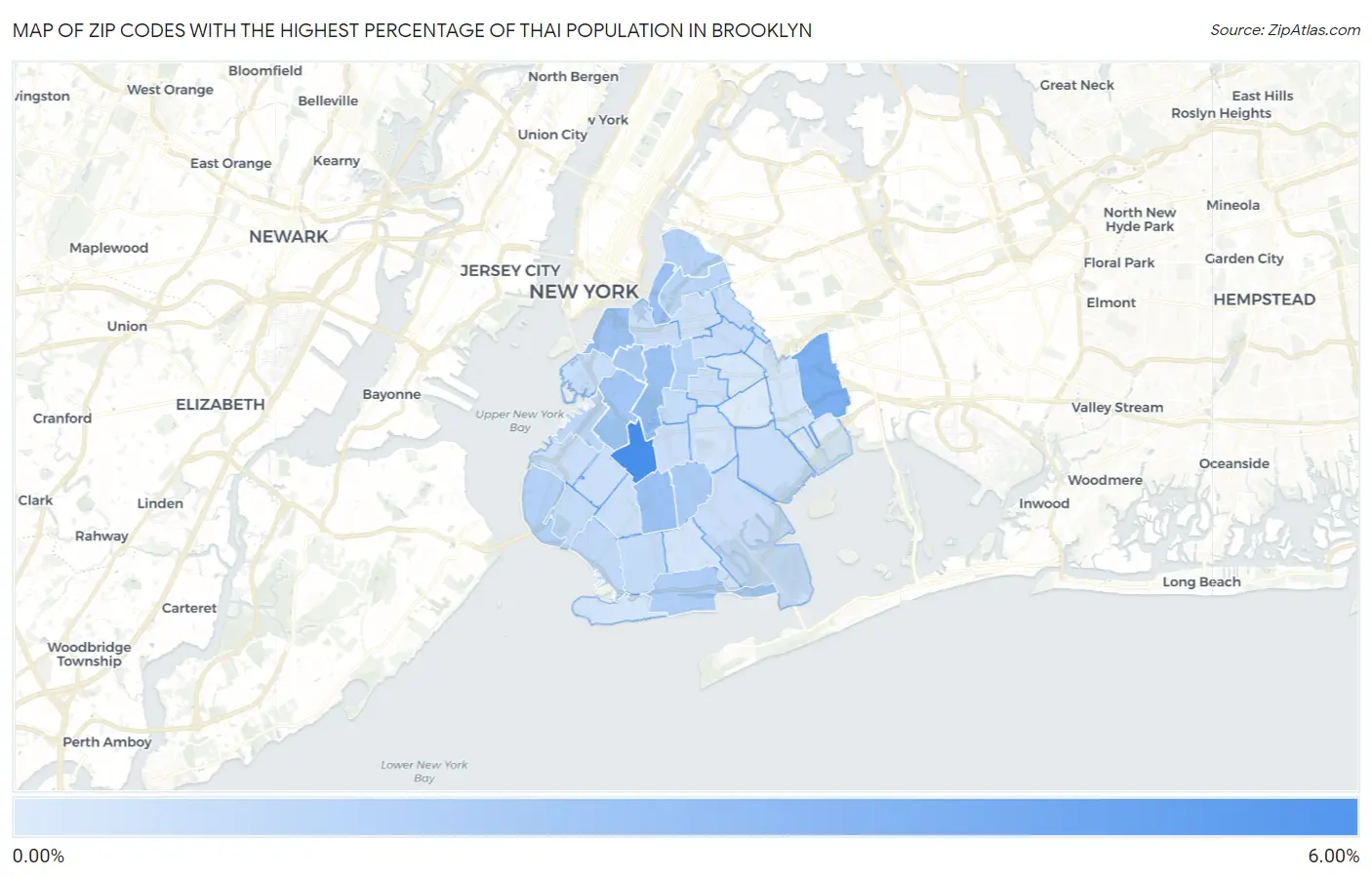 Zip Codes with the Highest Percentage of Thai Population in Brooklyn Map