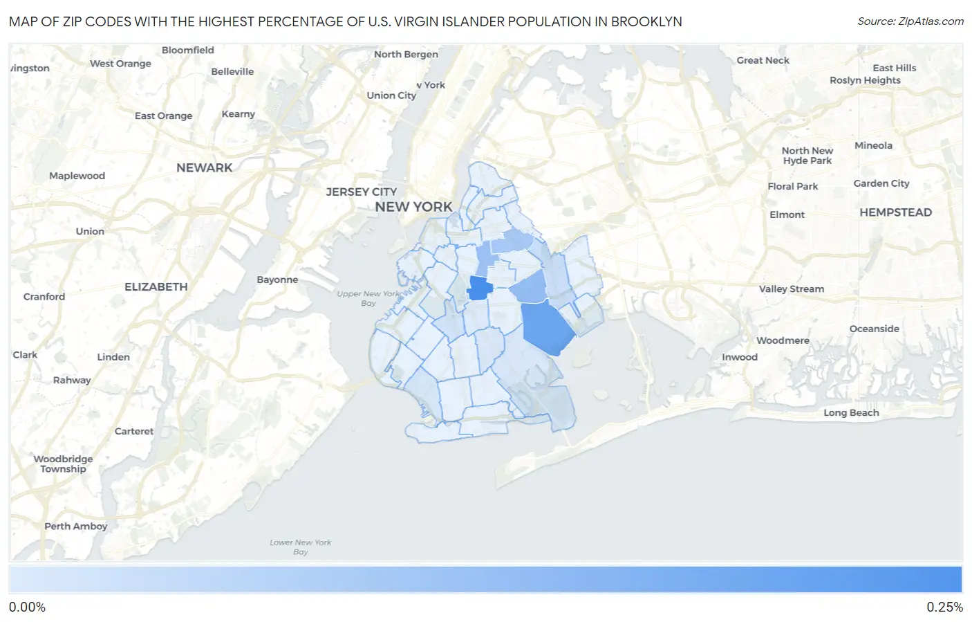 Zip Codes with the Highest Percentage of U.S. Virgin Islander Population in Brooklyn Map