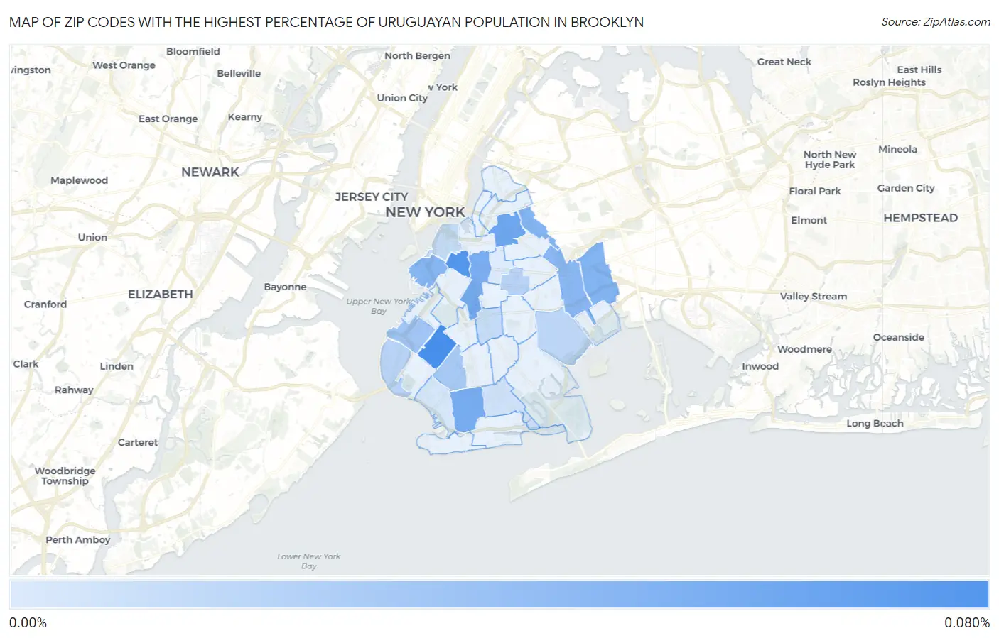 Zip Codes with the Highest Percentage of Uruguayan Population in Brooklyn Map