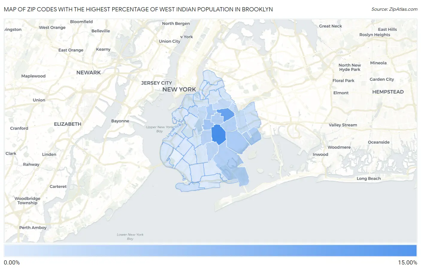 Zip Codes with the Highest Percentage of West Indian Population in Brooklyn Map