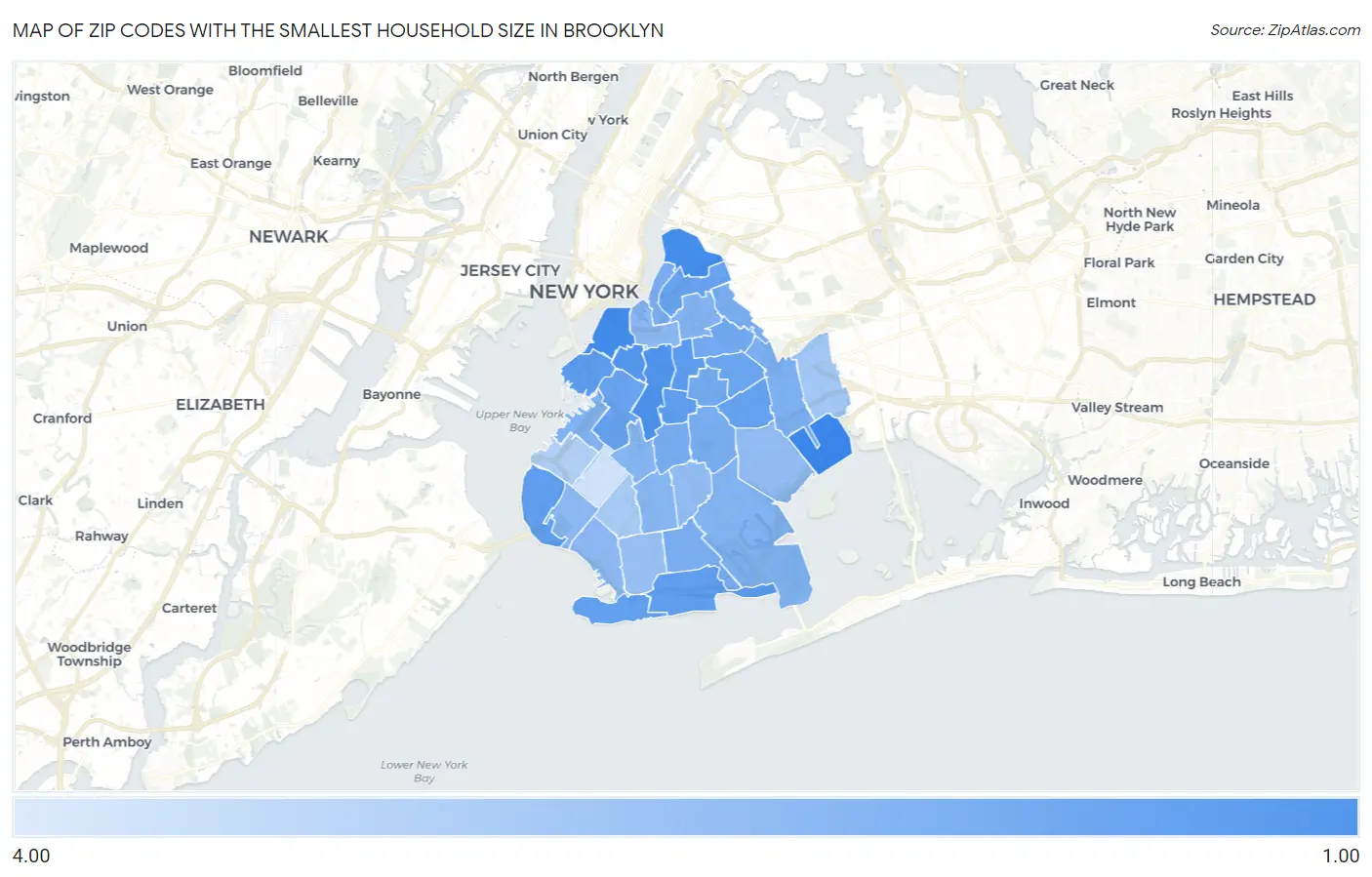 Zip Codes with the Smallest Household Size in Brooklyn Map