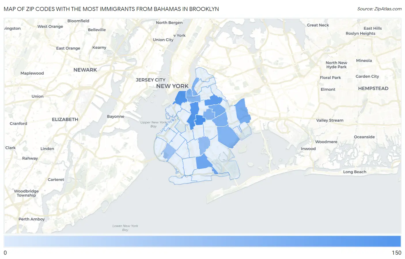 Zip Codes with the Most Immigrants from Bahamas in Brooklyn Map