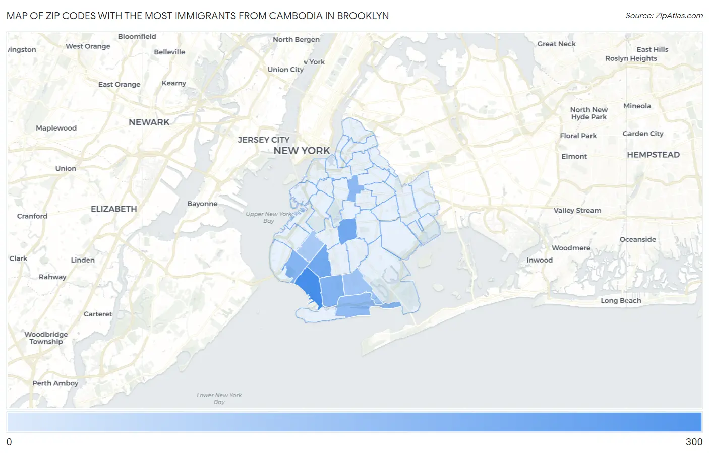 Zip Codes with the Most Immigrants from Cambodia in Brooklyn Map