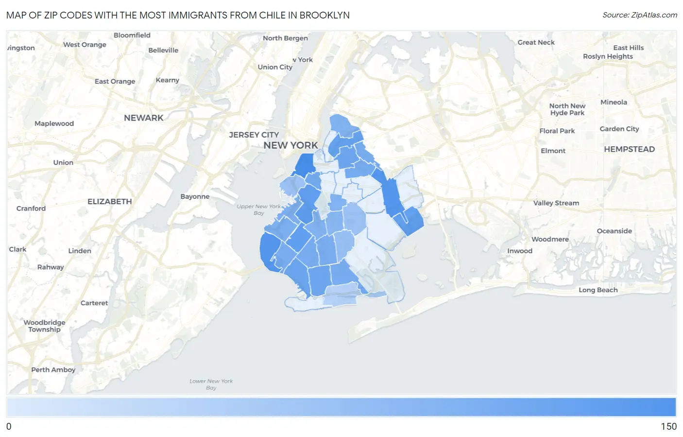 Zip Codes with the Most Immigrants from Chile in Brooklyn Map