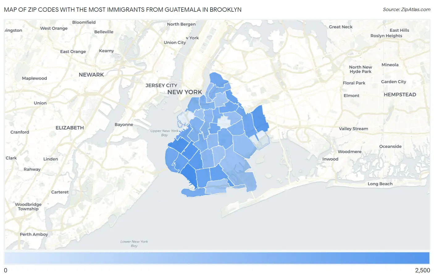 Zip Codes with the Most Immigrants from Guatemala in Brooklyn Map