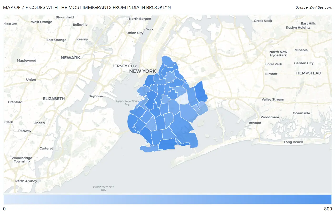 Zip Codes with the Most Immigrants from India in Brooklyn Map