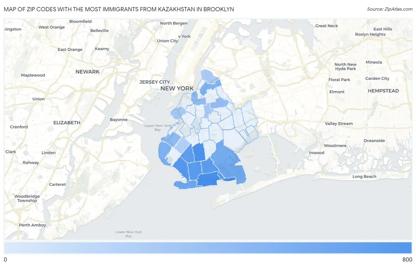 Zip Codes with the Most Immigrants from Kazakhstan in Brooklyn Map