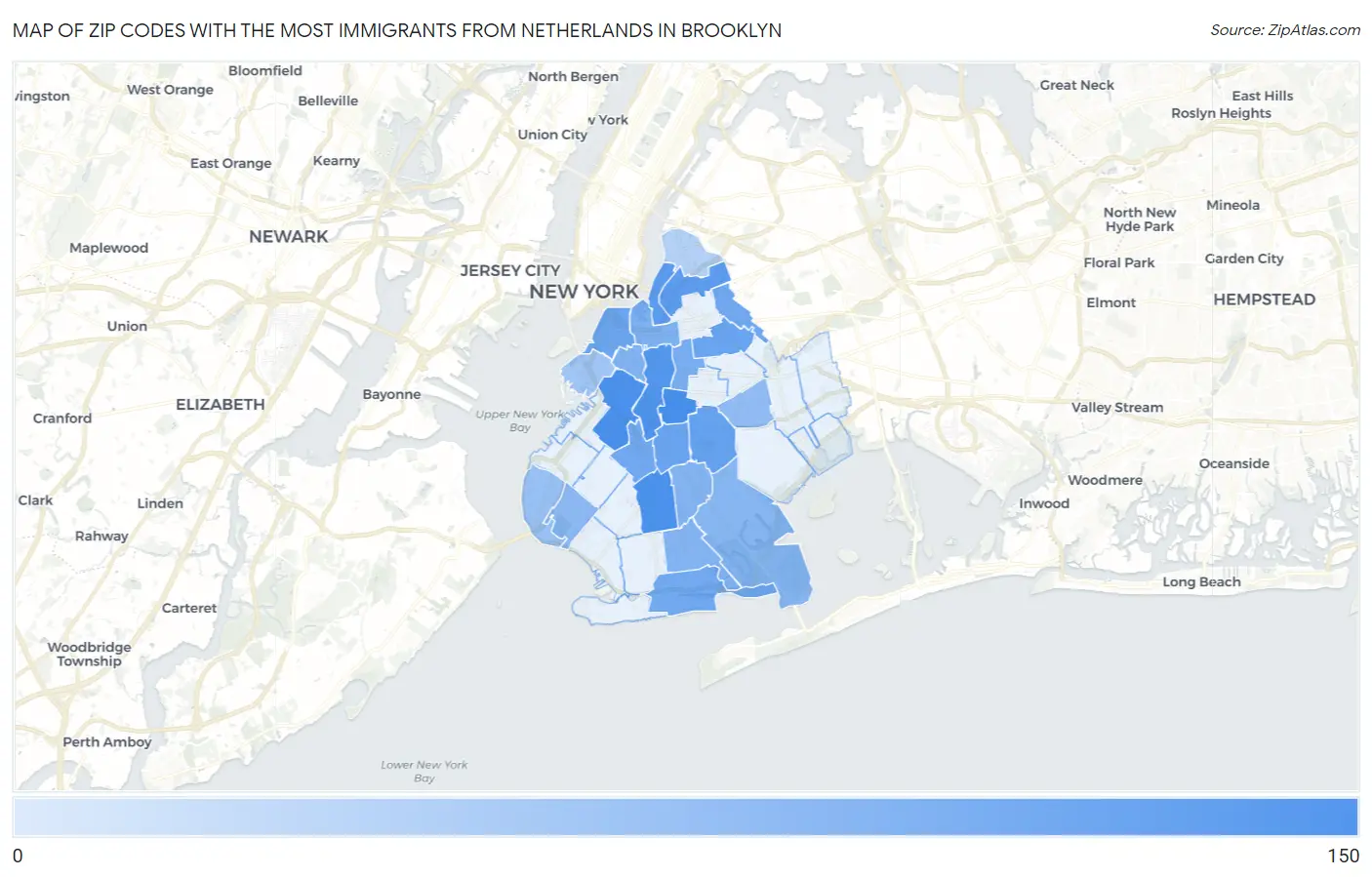 Zip Codes with the Most Immigrants from Netherlands in Brooklyn Map