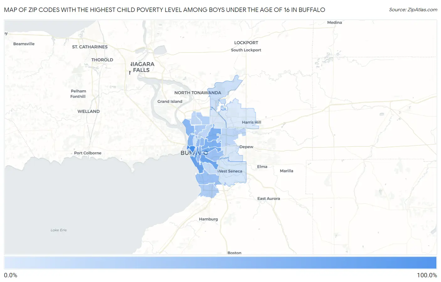 Zip Codes with the Highest Child Poverty Level Among Boys Under the Age of 16 in Buffalo Map