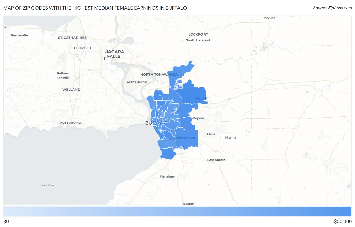 Zip Codes with the Highest Median Female Earnings in Buffalo Map