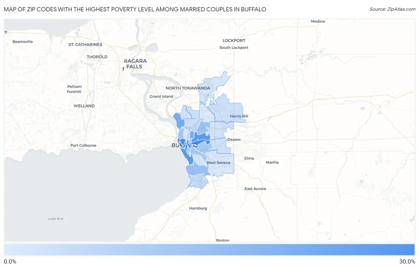 Zip Codes with the Highest Poverty Level Among Married Couples in Buffalo Map