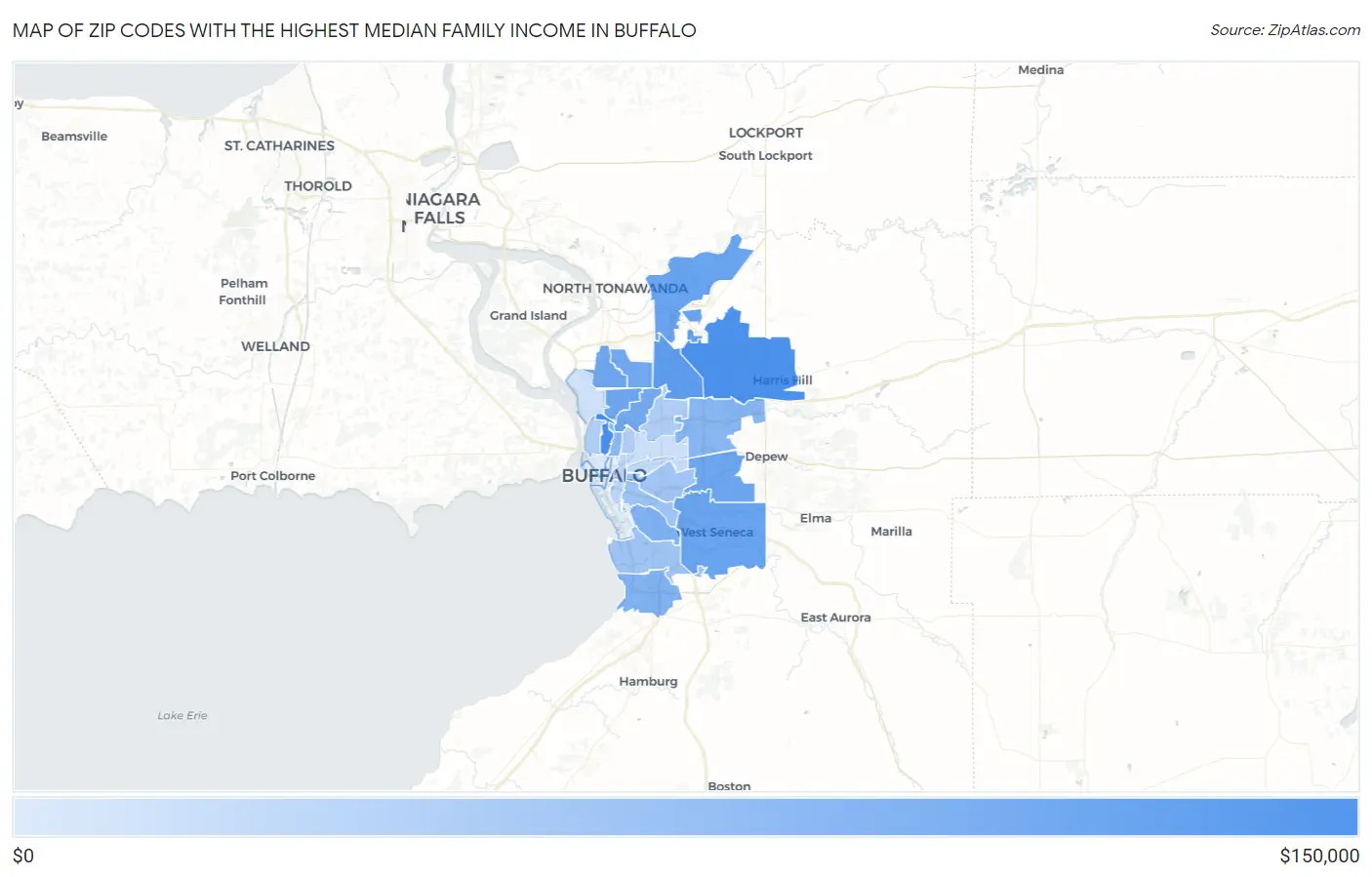 Zip Codes with the Highest Median Family Income in Buffalo Map