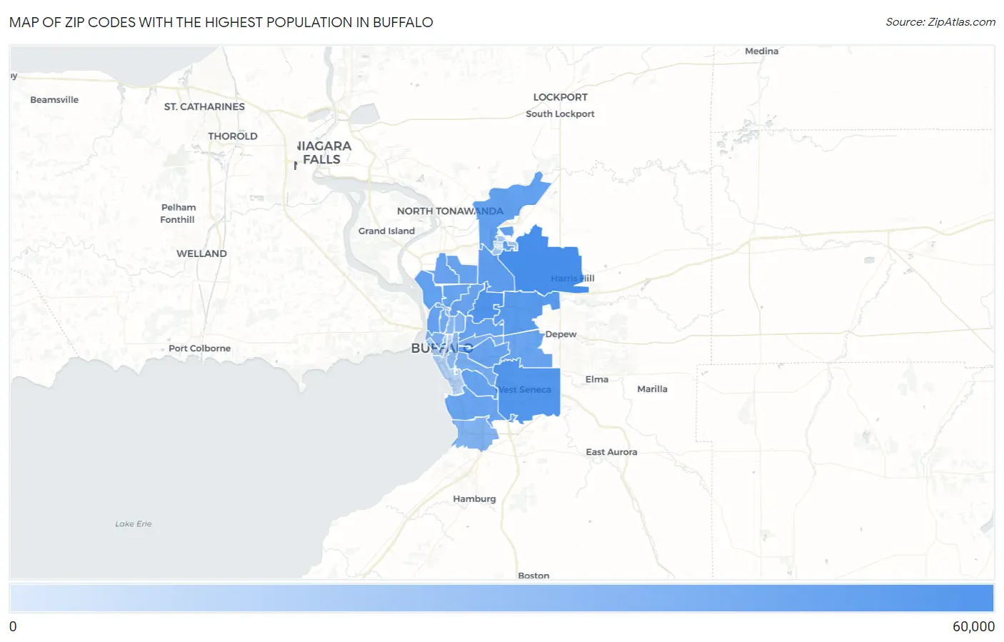 Zip Codes with the Highest Population in Buffalo Map