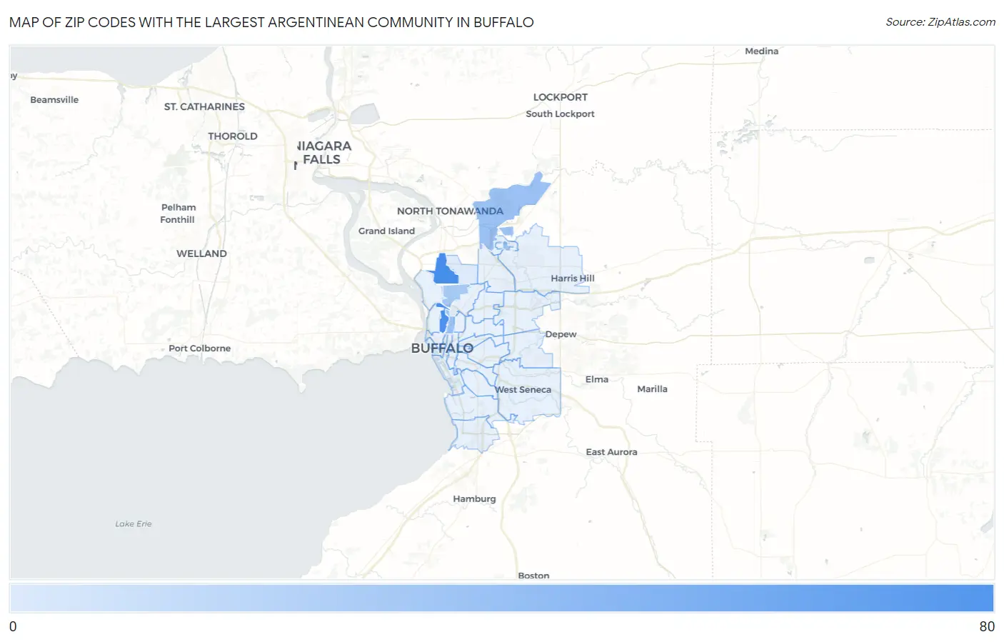 Zip Codes with the Largest Argentinean Community in Buffalo Map