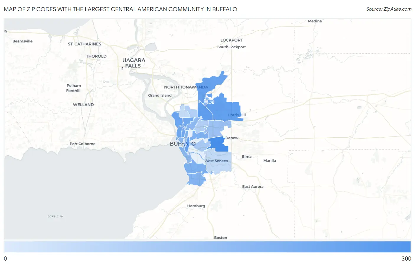 Zip Codes with the Largest Central American Community in Buffalo Map
