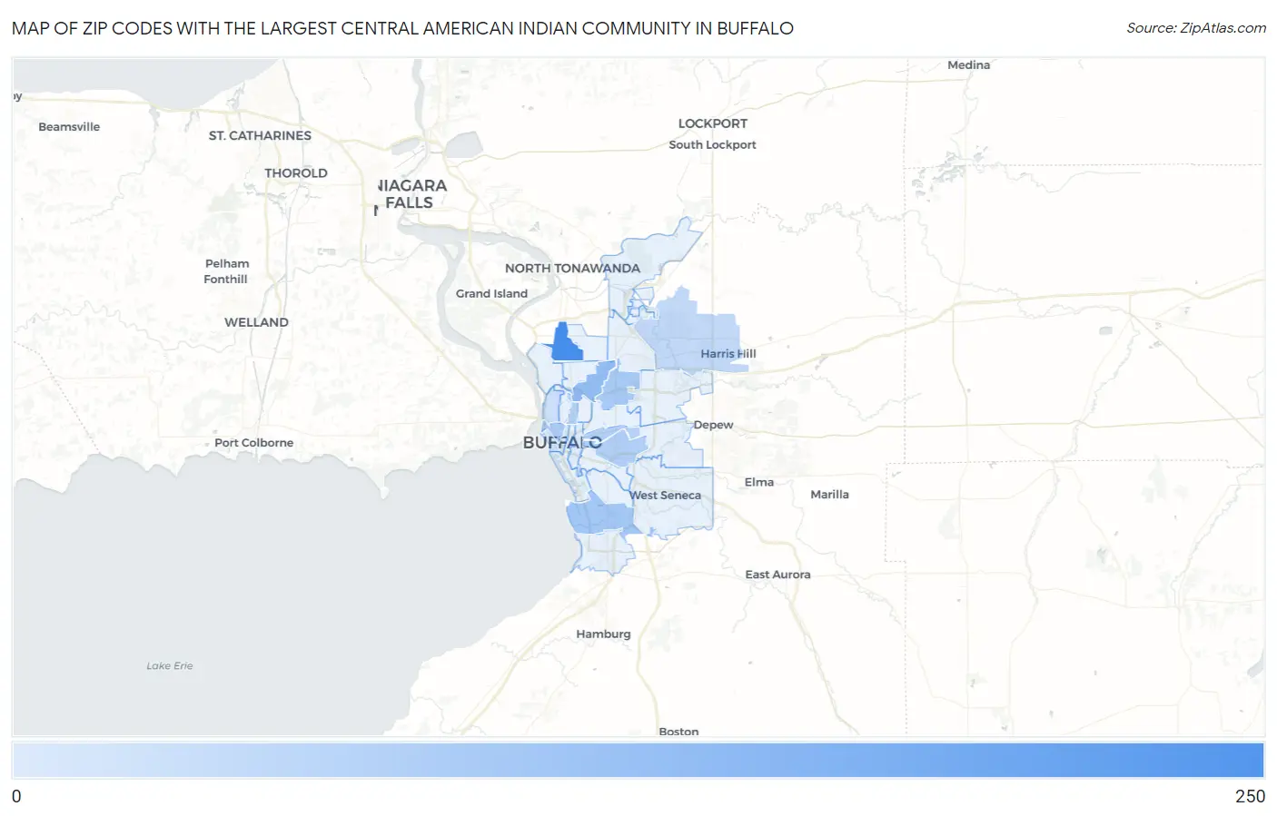 Zip Codes with the Largest Central American Indian Community in Buffalo Map