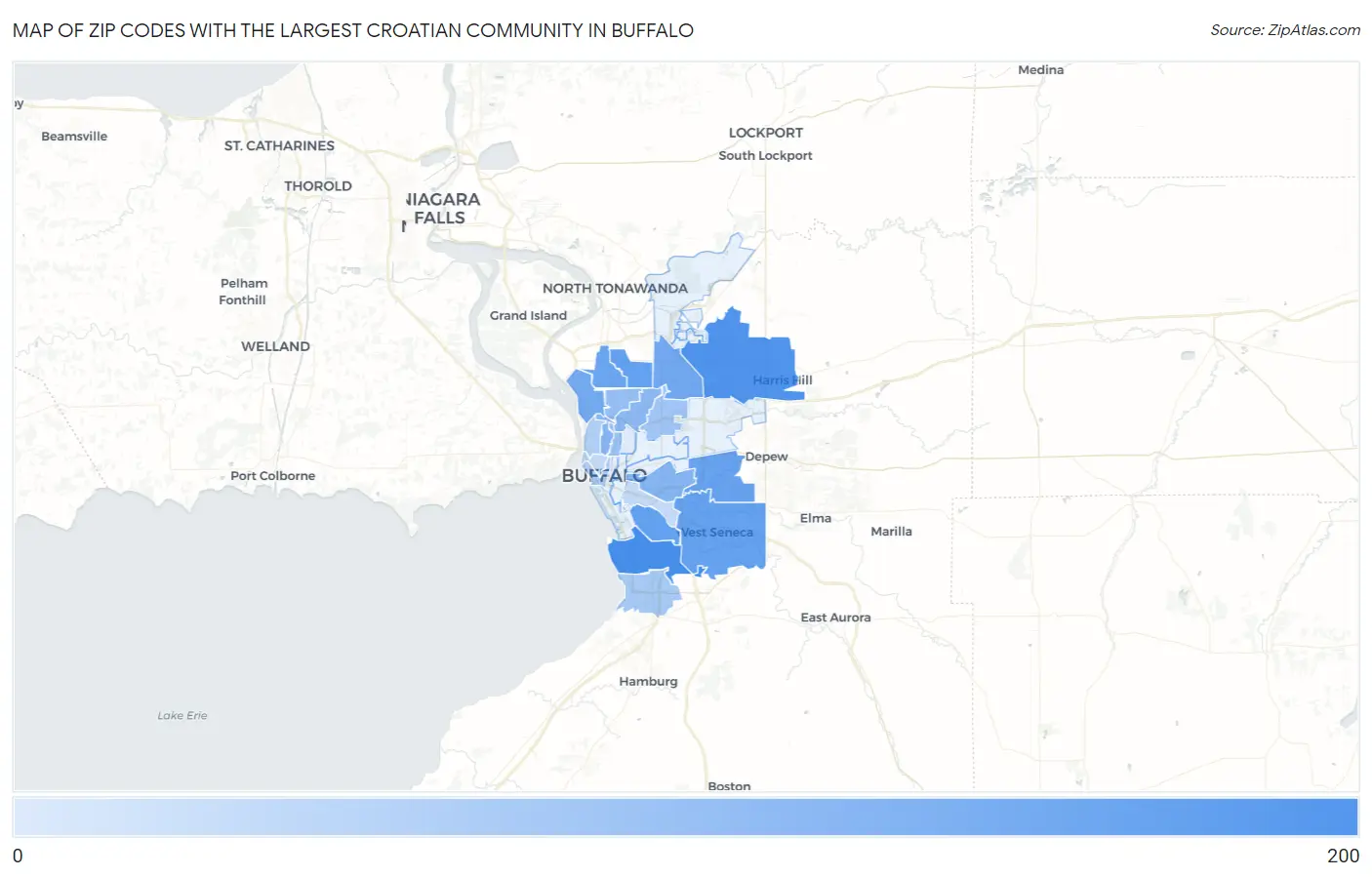 Zip Codes with the Largest Croatian Community in Buffalo Map