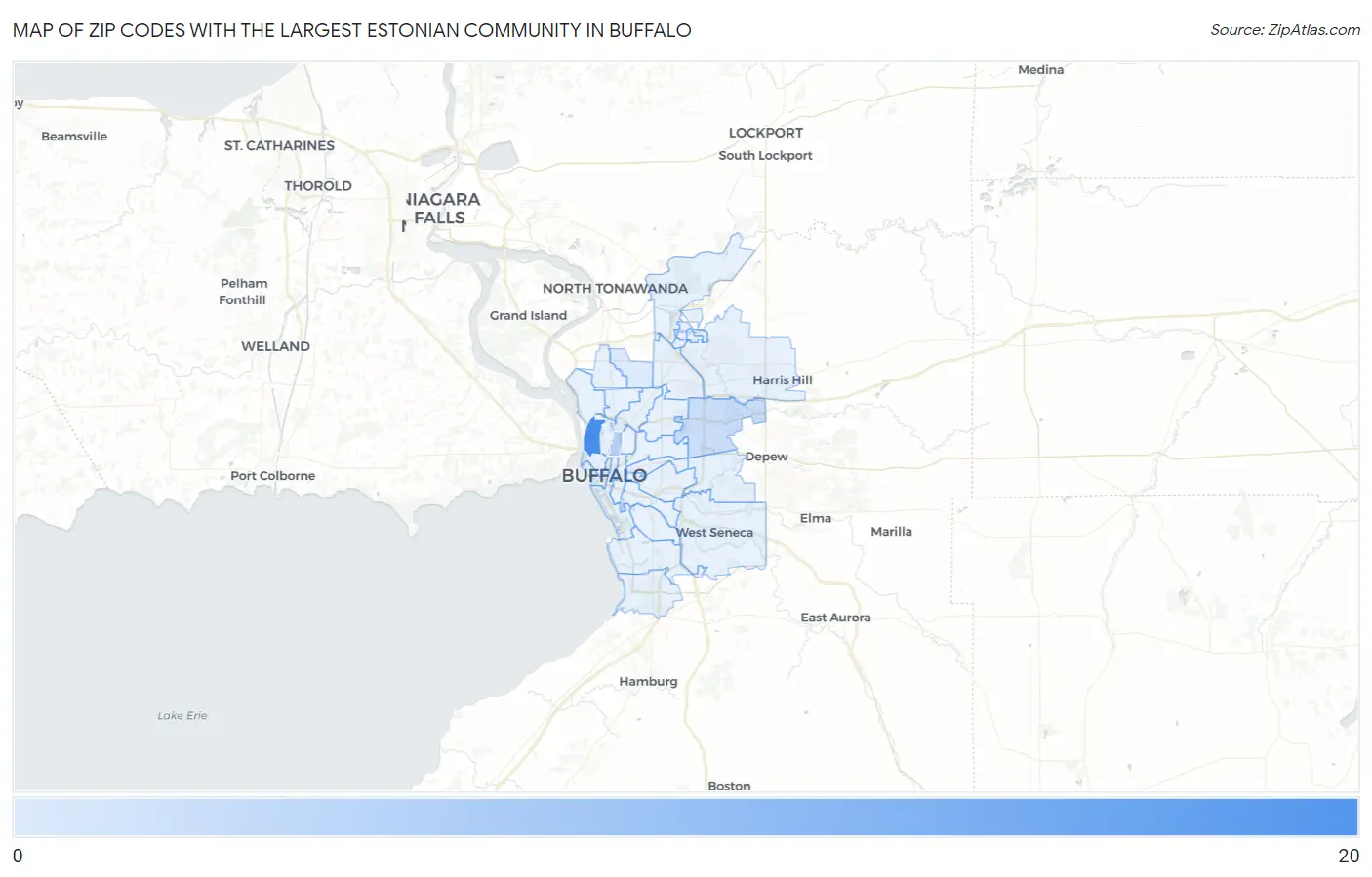 Zip Codes with the Largest Estonian Community in Buffalo Map