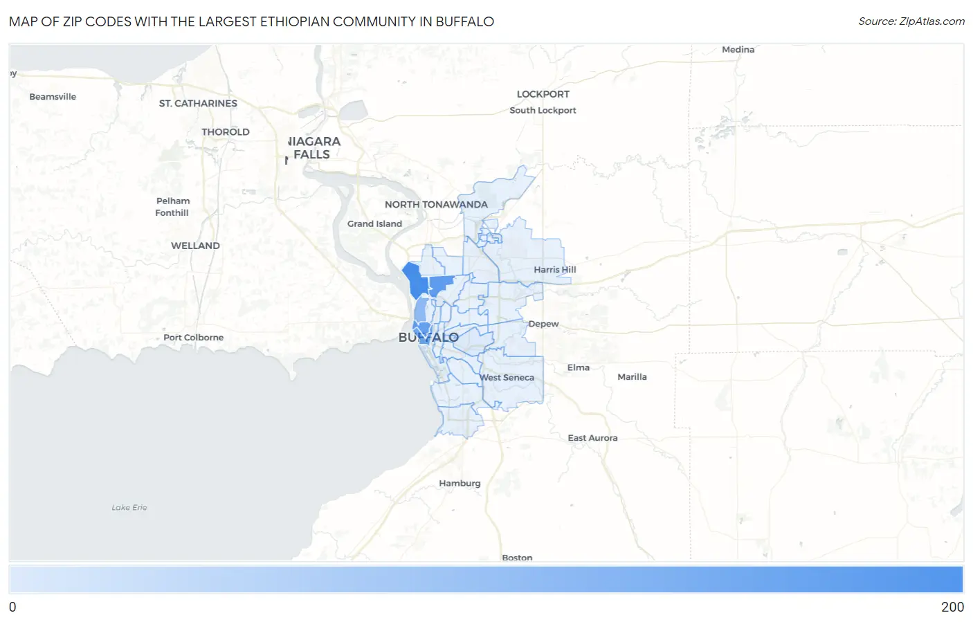 Zip Codes with the Largest Ethiopian Community in Buffalo Map