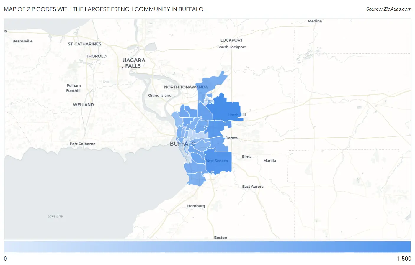 Zip Codes with the Largest French Community in Buffalo Map