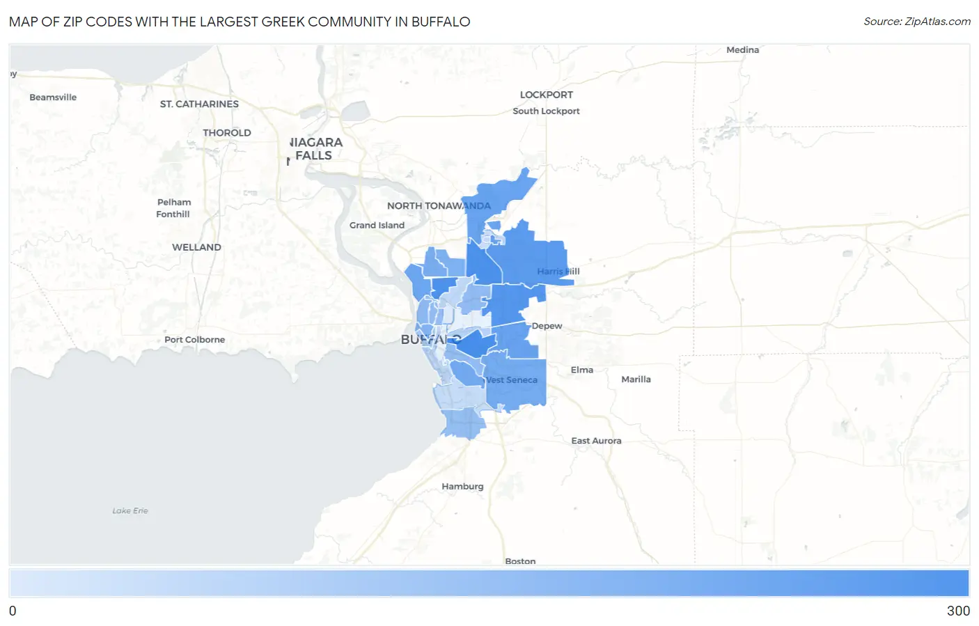 Zip Codes with the Largest Greek Community in Buffalo Map