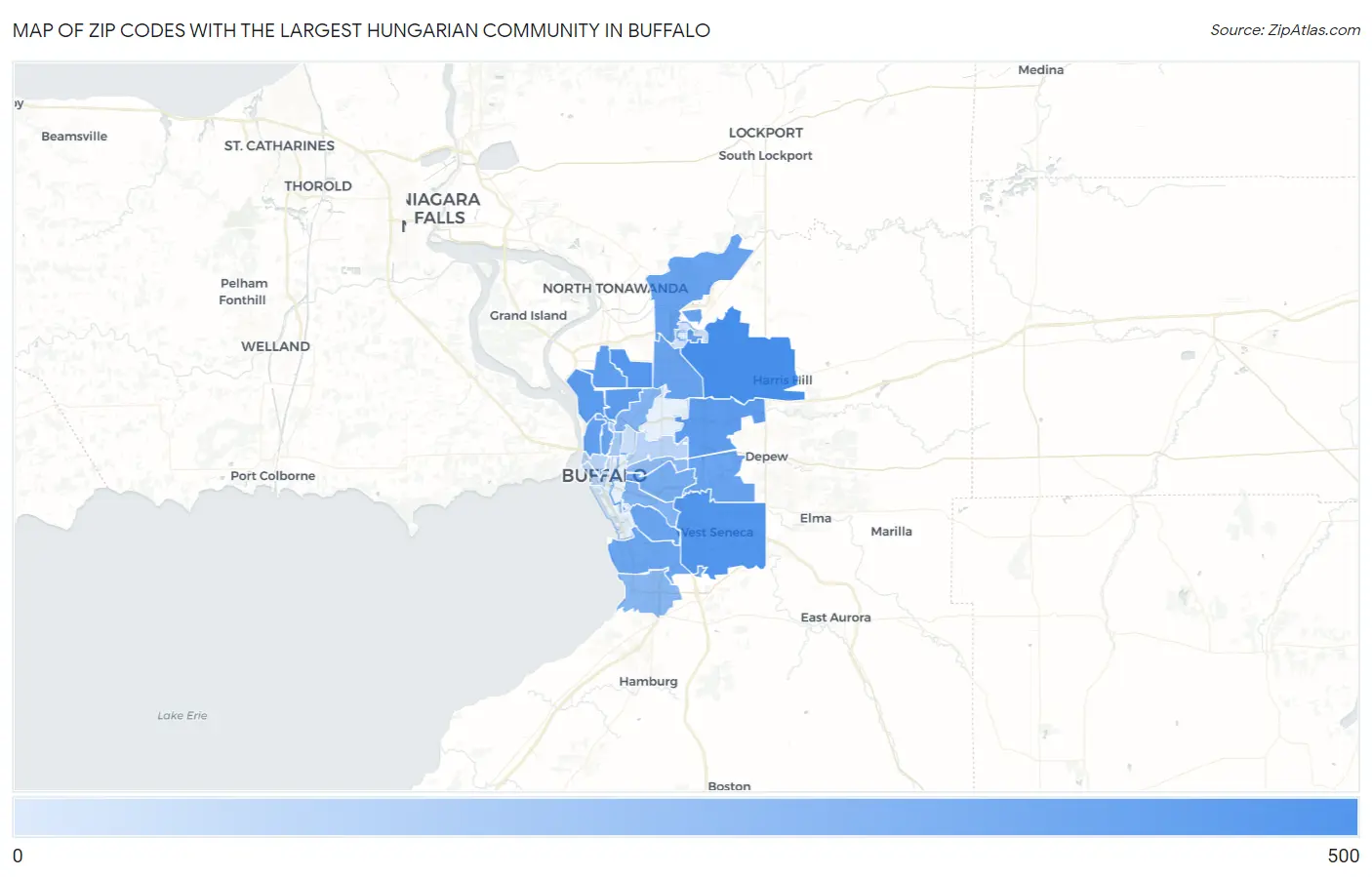 Zip Codes with the Largest Hungarian Community in Buffalo Map
