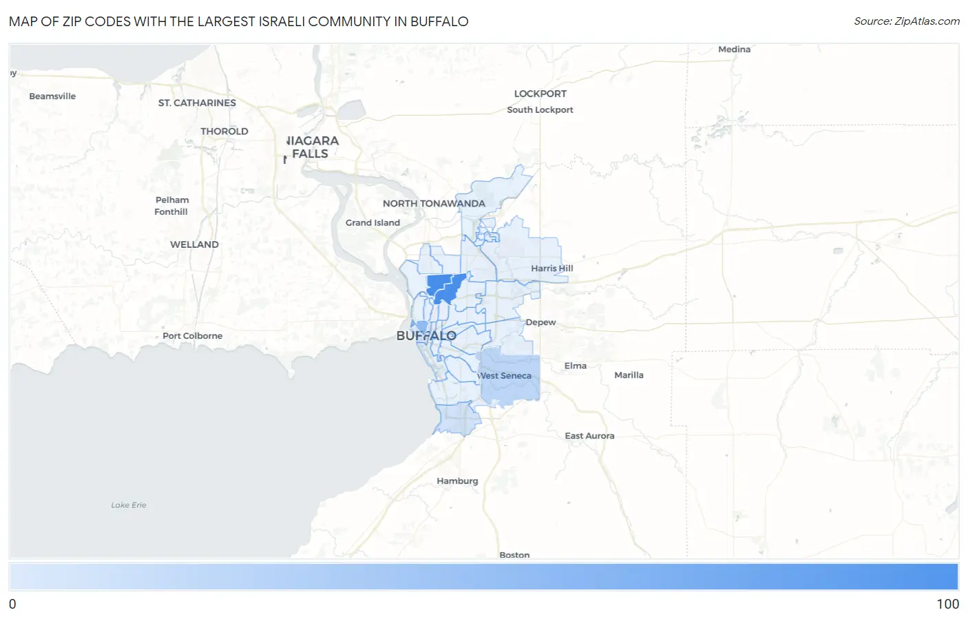 Zip Codes with the Largest Israeli Community in Buffalo Map