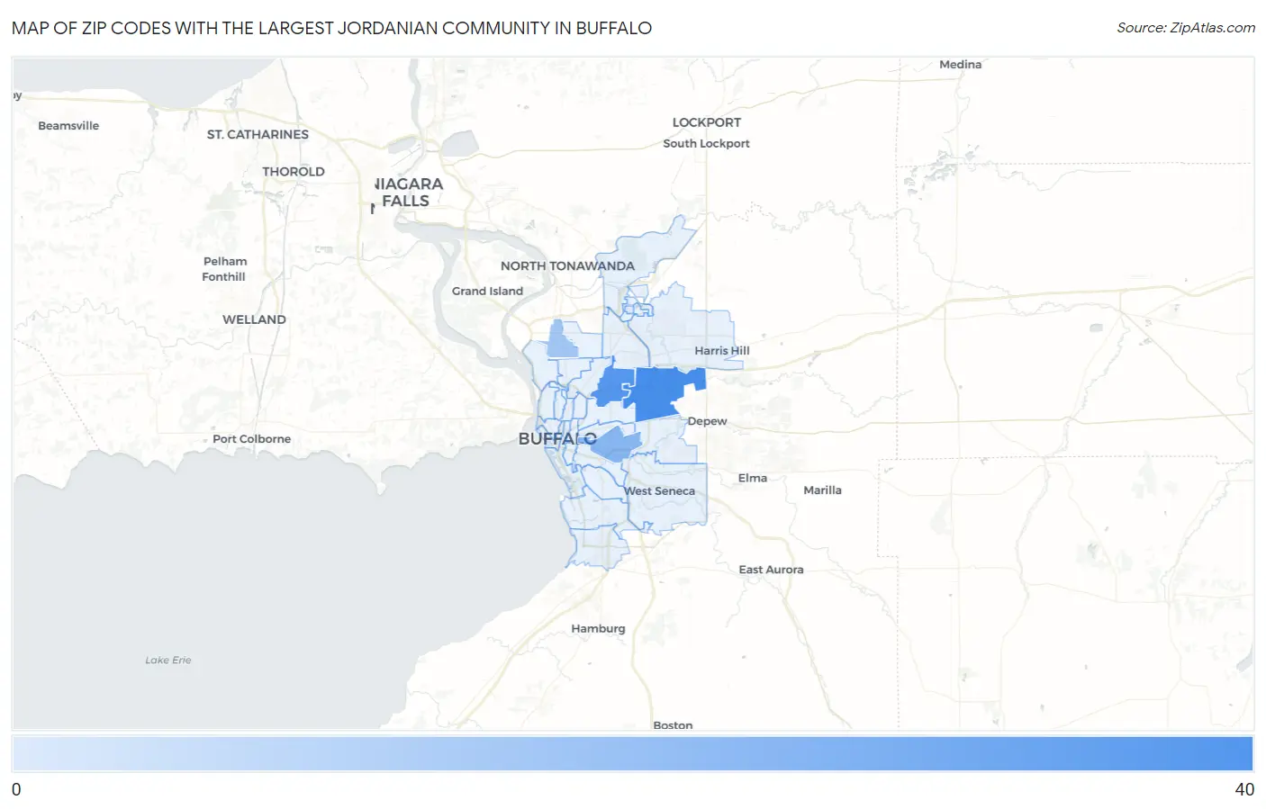 Zip Codes with the Largest Jordanian Community in Buffalo Map