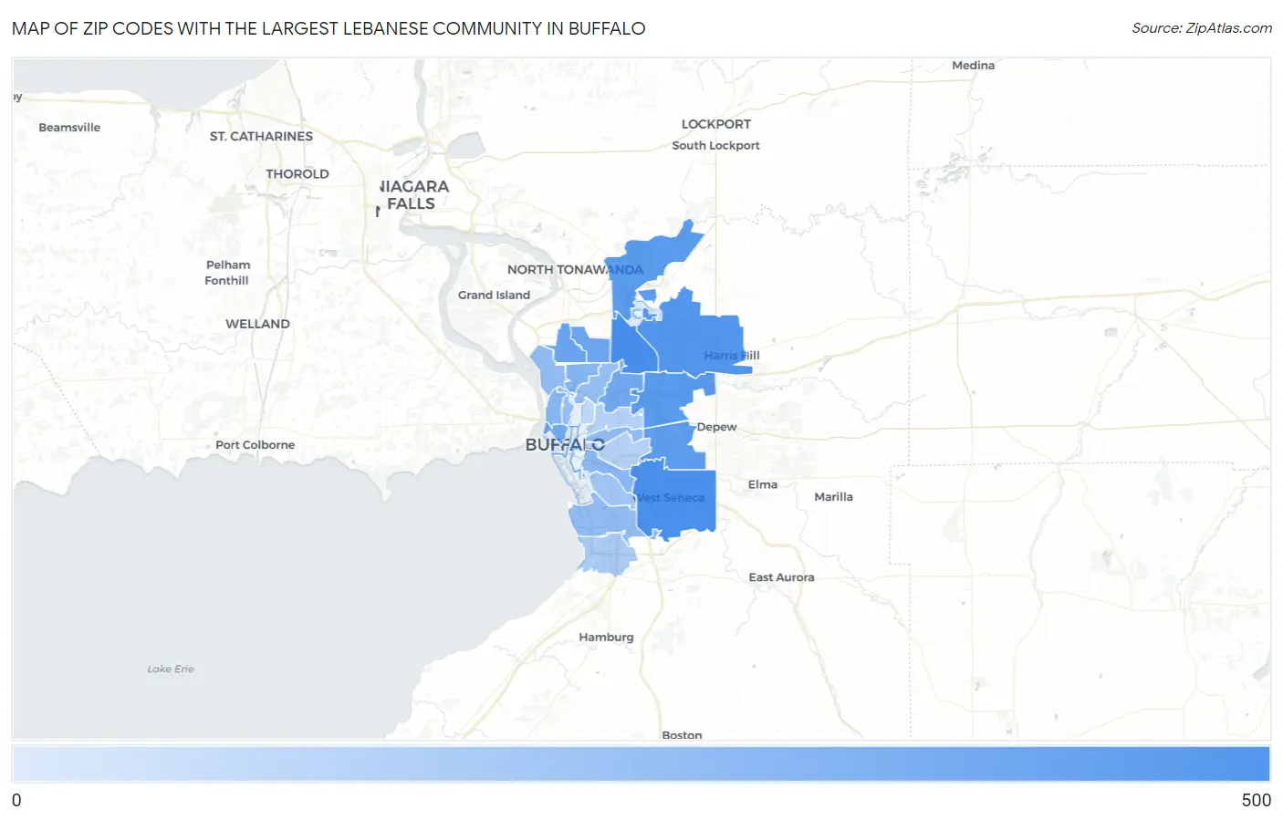 Zip Codes with the Largest Lebanese Community in Buffalo Map