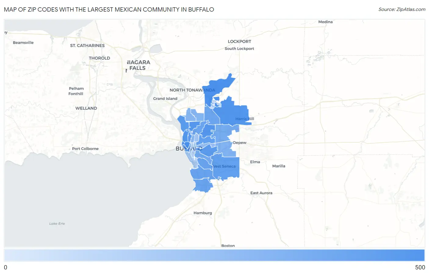 Zip Codes with the Largest Mexican Community in Buffalo Map