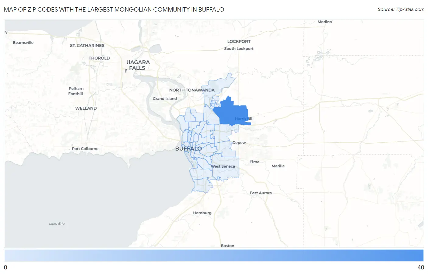 Zip Codes with the Largest Mongolian Community in Buffalo Map