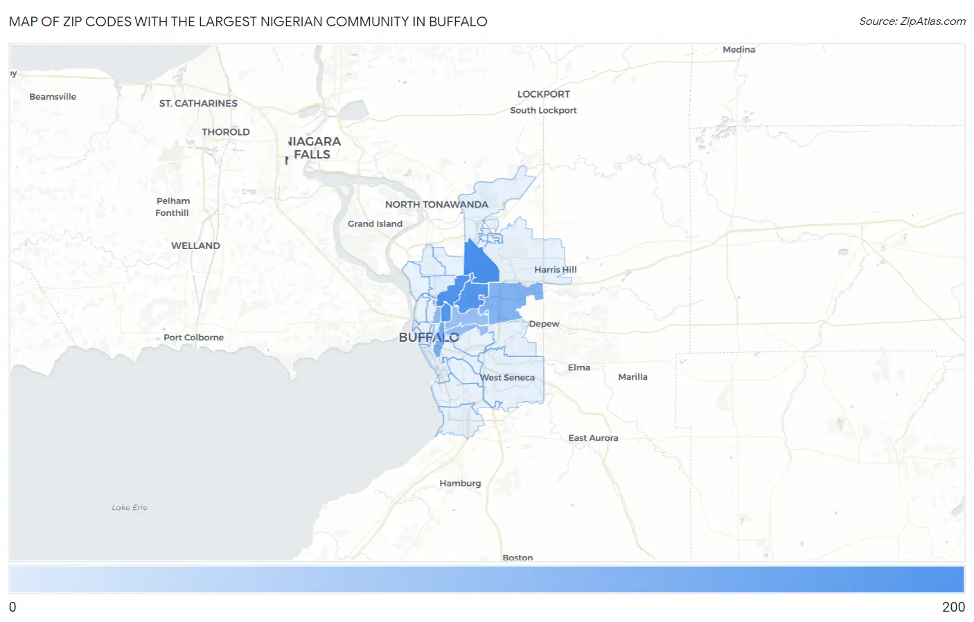 Zip Codes with the Largest Nigerian Community in Buffalo Map