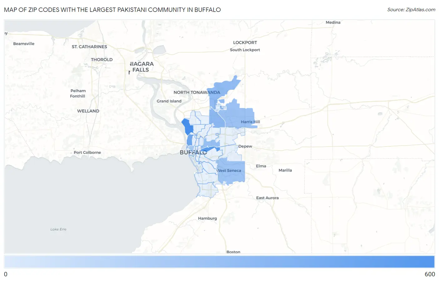 Zip Codes with the Largest Pakistani Community in Buffalo Map