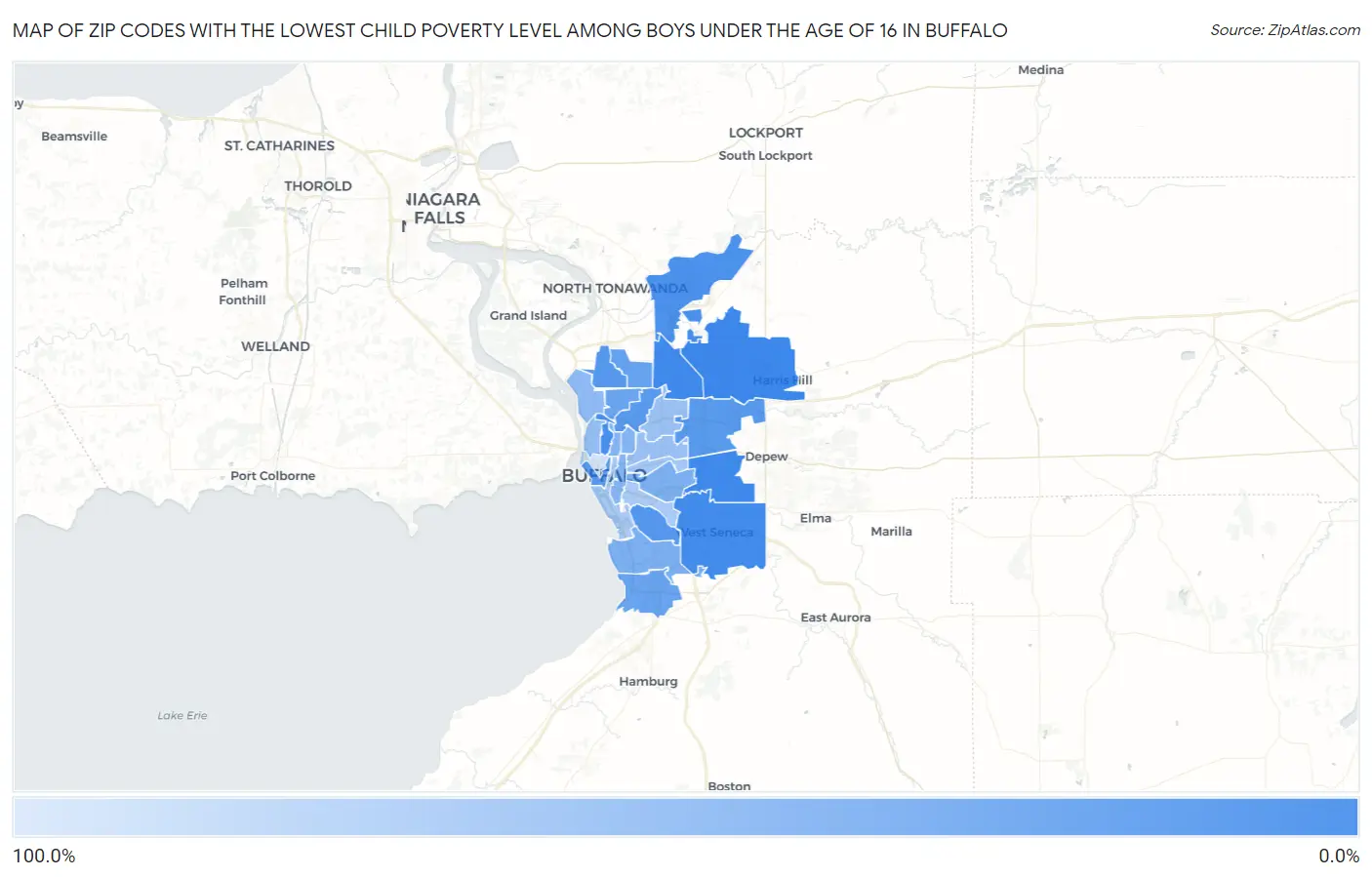 Zip Codes with the Lowest Child Poverty Level Among Boys Under the Age of 16 in Buffalo Map