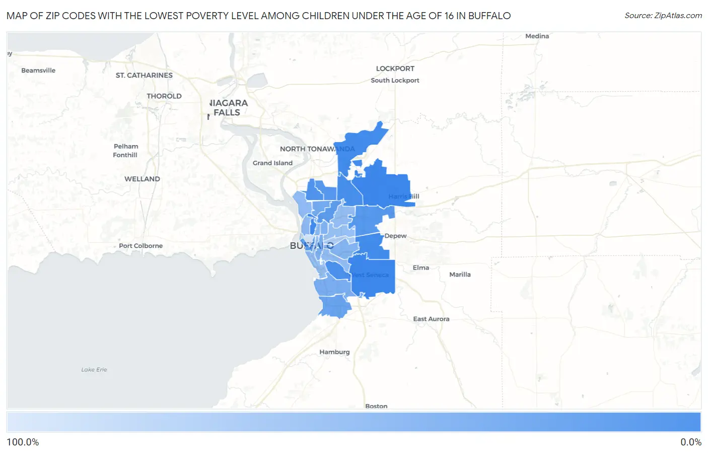 Zip Codes with the Lowest Poverty Level Among Children Under the Age of 16 in Buffalo Map