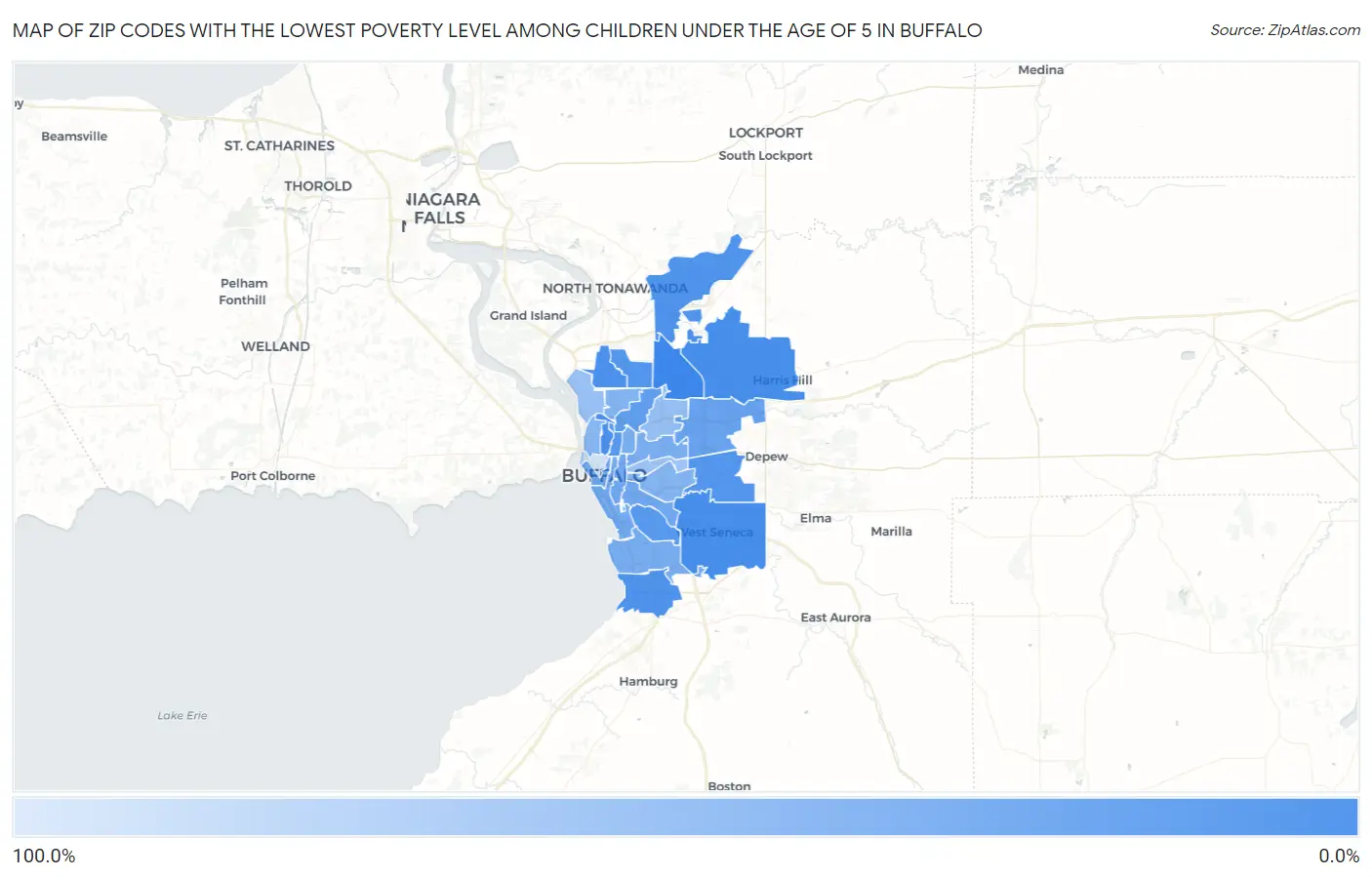 Zip Codes with the Lowest Poverty Level Among Children Under the Age of 5 in Buffalo Map